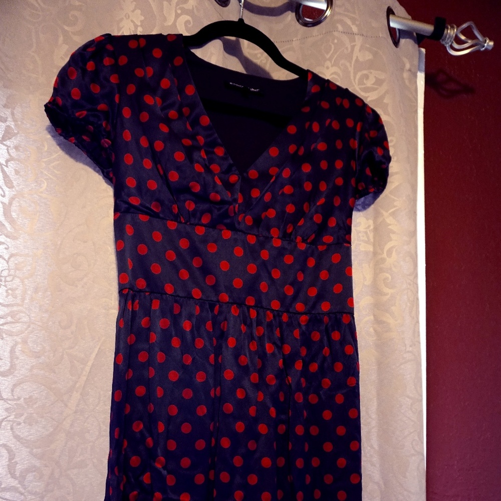 100% Silk Navy Blue with Red Polka Dots!